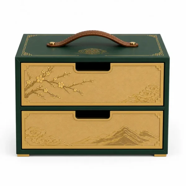 Hộp Cứng Cao Cấp 2 Tầng Quai Da