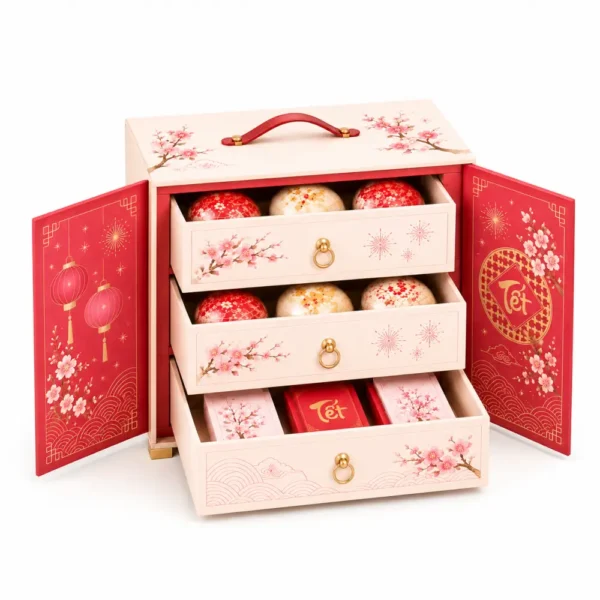 Hộp Cứng Cao Cấp Tầng Quà Tết Có Quai
