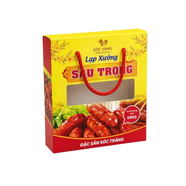 Hộp Giấy Mềm Đựng Lạp Xưởng Có Cửa Sổ