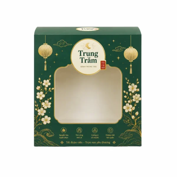 Hộp Giấy Mềm Nắp Gài Có Cửa Sổ Đựng Bánh Trung Thu