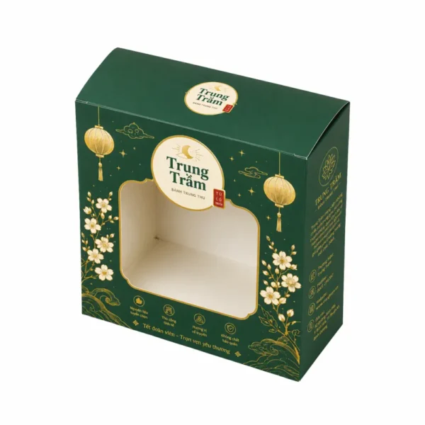 Hộp Giấy Mềm Nắp Gài Có Cửa Sổ Đựng Bánh Trung Thu