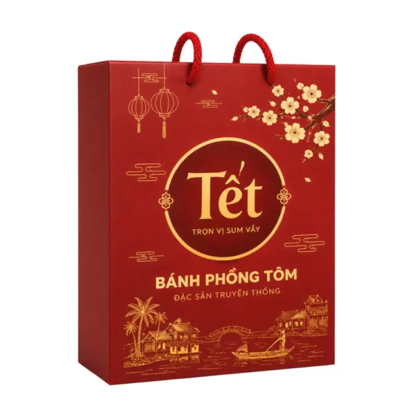 Hộp Giấy Mềm Quai Xách Đựng Bánh Phồng Tôm