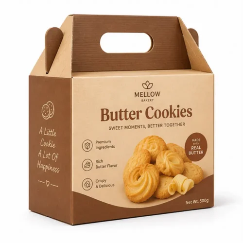Hộp Carton Sóng Khóa Đáy Có Quai Đựng Bánh Quy