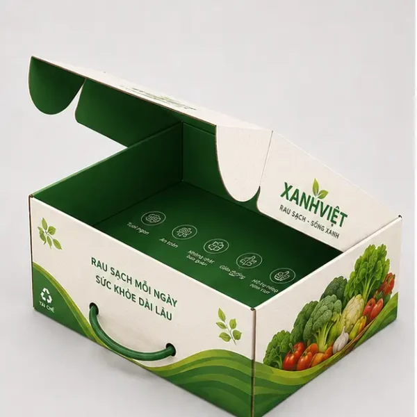 Hộp Carton Nắp Gài Có Quai Đựng Rau Củ Quả