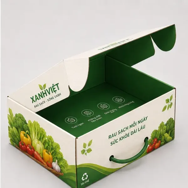 Hộp Carton Nắp Gài Có Quai Đựng Rau Củ Quả