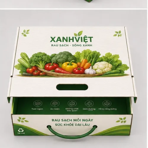 Hộp Carton Nắp Gài Có Quai Đựng Rau Củ Quả
