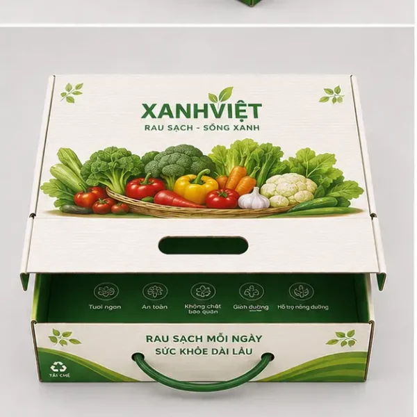 Hộp Carton Nắp Gài Có Quai Đựng Rau Củ Quả