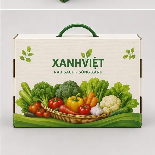 Hộp Carton Nắp Gài Có Quai Đựng Rau Củ Quả