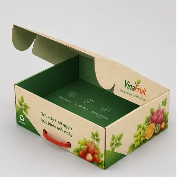 Hộp Carton Nắp Gài Có Quai Đựng Trái Cây