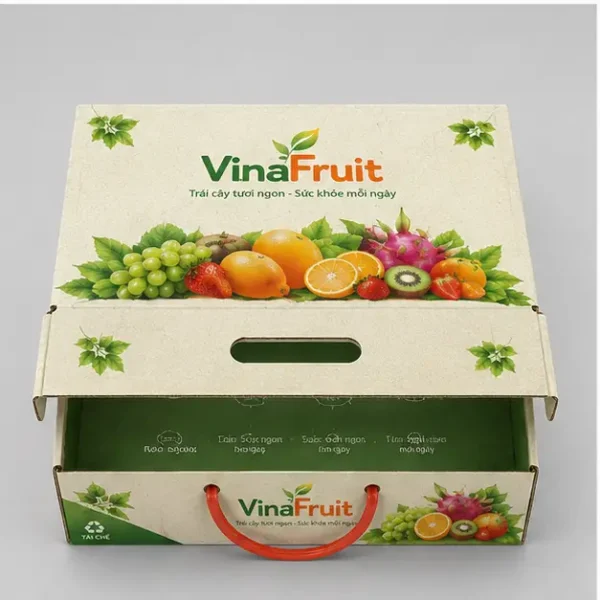Hộp Carton Nắp Gài Có Quai Đựng Trái Cây